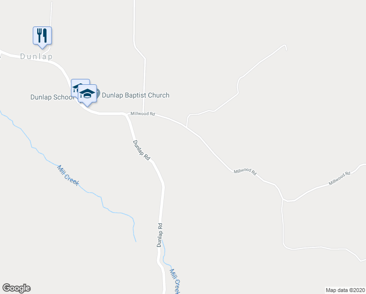 map of restaurants, bars, coffee shops, grocery stores, and more near 40271 Millwood Road in Dunlap