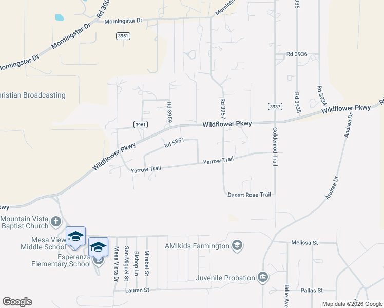 map of restaurants, bars, coffee shops, grocery stores, and more near 5161 Road 5851 in Farmington