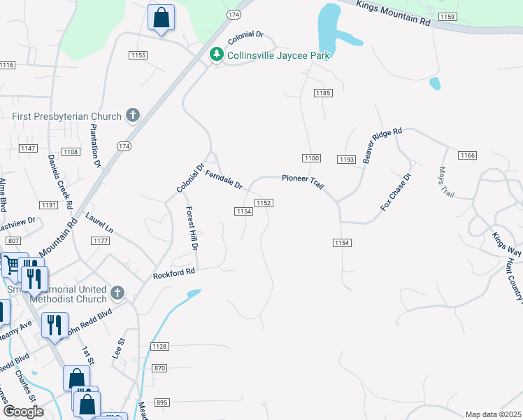 map of restaurants, bars, coffee shops, grocery stores, and more near 200 Ferndale Drive in Collinsville