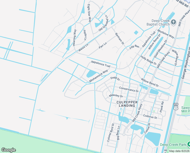 map of restaurants, bars, coffee shops, grocery stores, and more near 418 Mishannock Way in Chesapeake