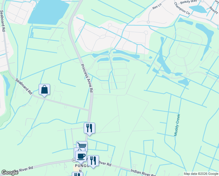 map of restaurants, bars, coffee shops, grocery stores, and more near 2925 Pepperlin Drive in Virginia Beach