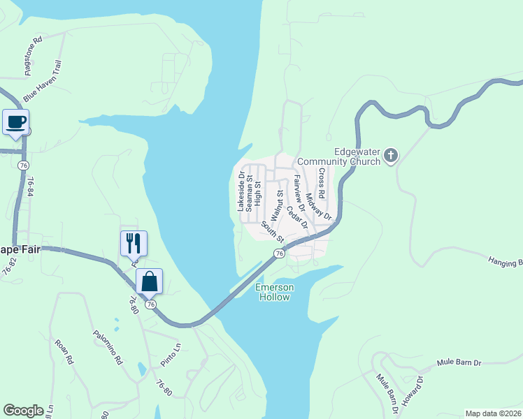 map of restaurants, bars, coffee shops, grocery stores, and more near 1-299 Star St in Cape Fair