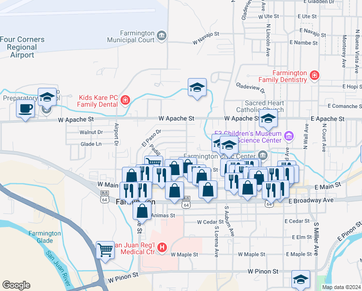 map of restaurants, bars, coffee shops, grocery stores, and more near 703 La Plata Drive in Farmington