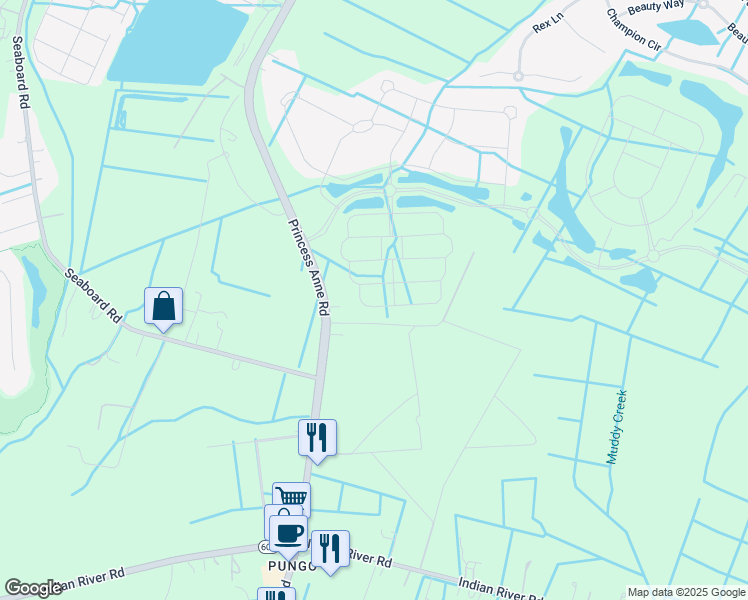 map of restaurants, bars, coffee shops, grocery stores, and more near 2012 Terramar Lane in Virginia Beach