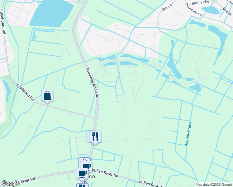 map of restaurants, bars, coffee shops, grocery stores, and more near 2925 Pepperlin Drive in Virginia Beach