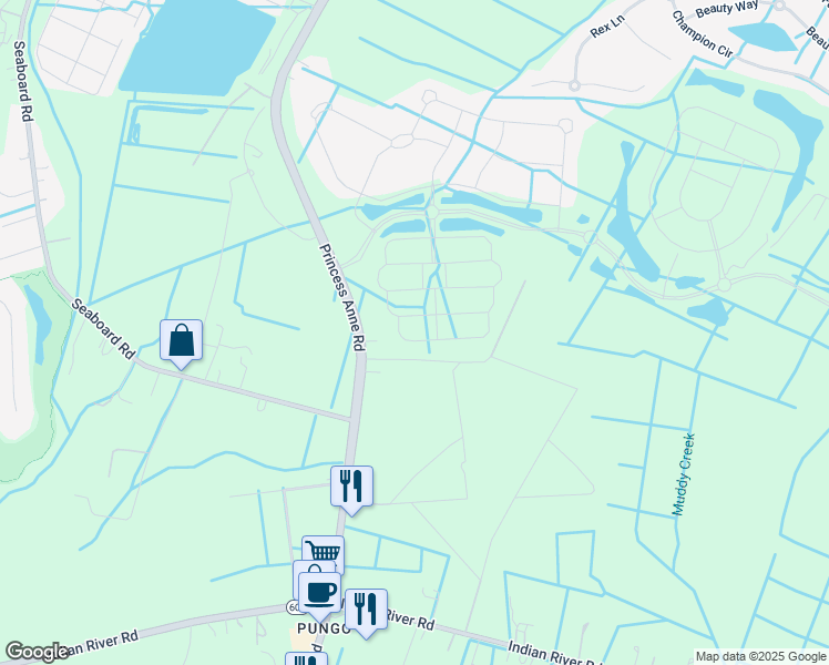 map of restaurants, bars, coffee shops, grocery stores, and more near 2012 Terramar Lane in Virginia Beach