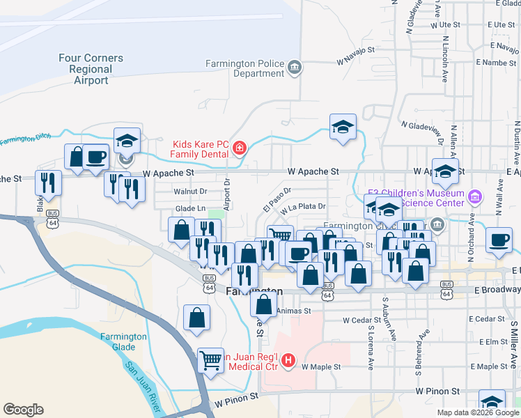 map of restaurants, bars, coffee shops, grocery stores, and more near 217 El Paso Drive in Farmington