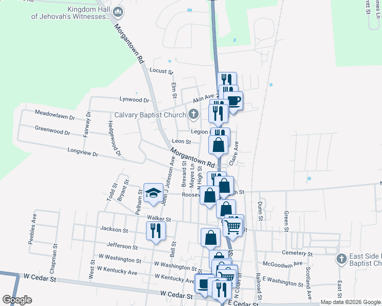 map of restaurants, bars, coffee shops, grocery stores, and more near 700-716 North High Street in Franklin