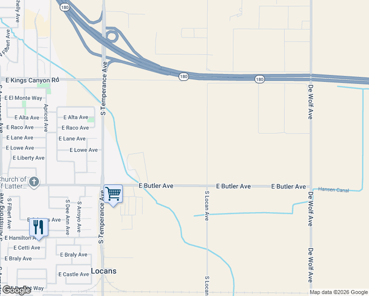 map of restaurants, bars, coffee shops, grocery stores, and more near 291 South Locan Avenue in Fresno