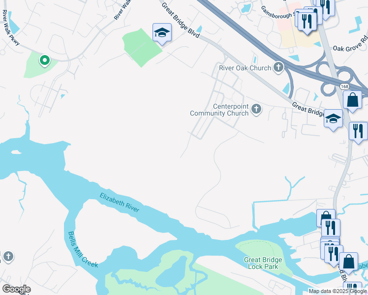 map of restaurants, bars, coffee shops, grocery stores, and more near 210 Preservation Reach in Chesapeake