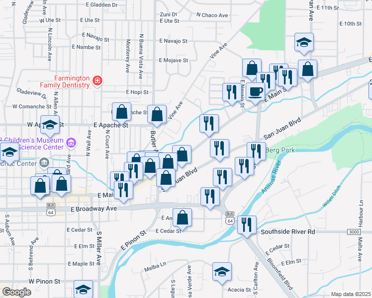 map of restaurants, bars, coffee shops, grocery stores, and more near 626 East Main Street in Farmington