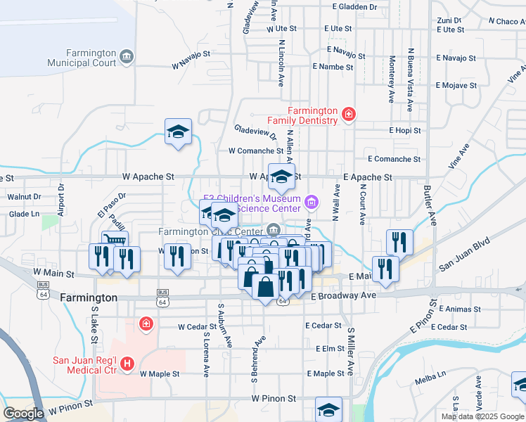 map of restaurants, bars, coffee shops, grocery stores, and more near 310 North Behrend Avenue in Farmington