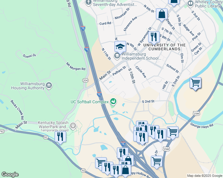 map of restaurants, bars, coffee shops, grocery stores, and more near 41 High Street in Williamsburg