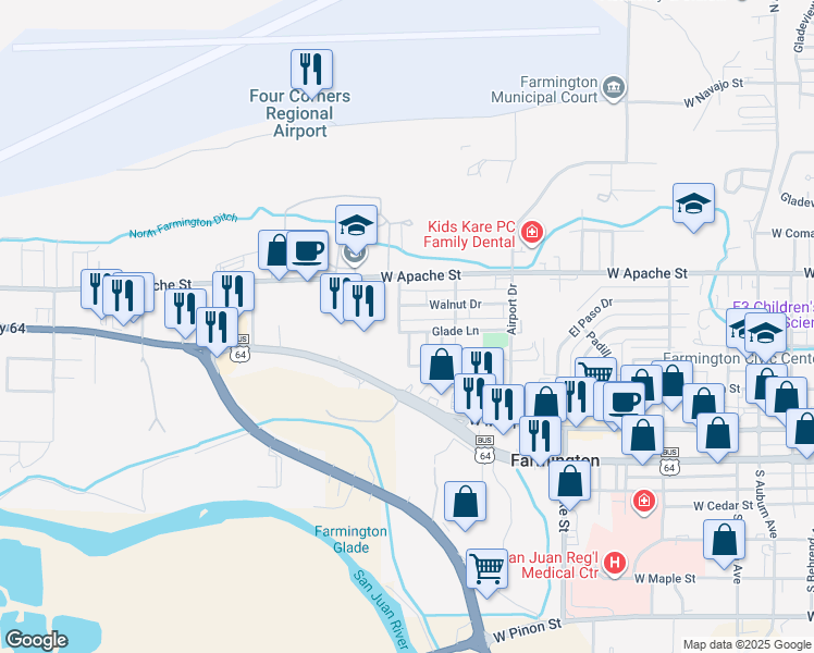 map of restaurants, bars, coffee shops, grocery stores, and more near 1016 Glade Lane in Farmington