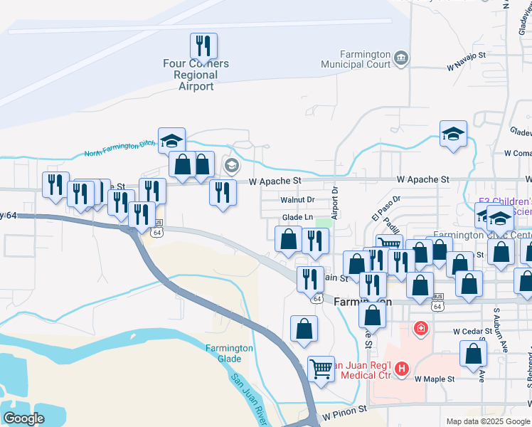 map of restaurants, bars, coffee shops, grocery stores, and more near 1015 Glade Lane in Farmington