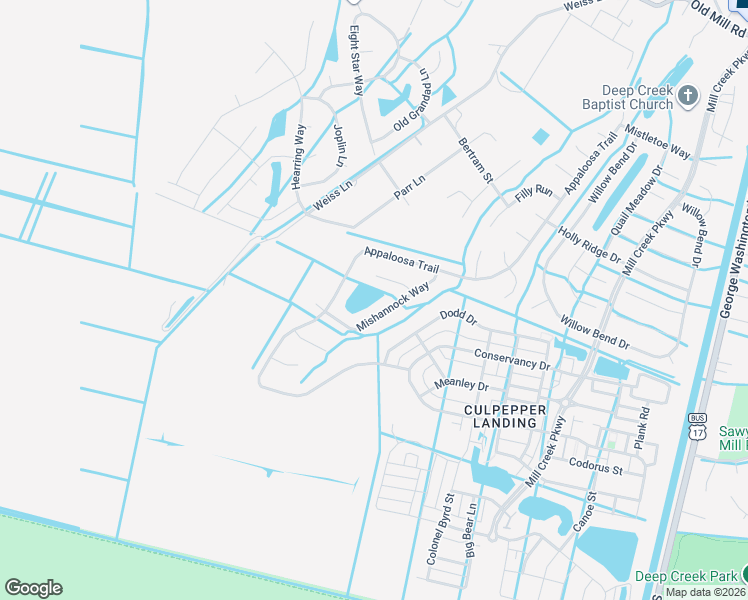 map of restaurants, bars, coffee shops, grocery stores, and more near 418 Mishannock Way in Chesapeake