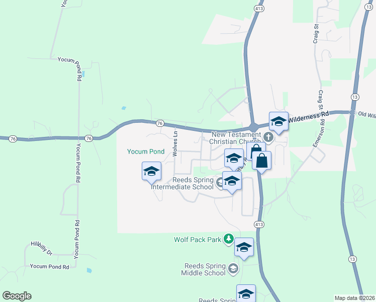 map of restaurants, bars, coffee shops, grocery stores, and more near 333 Micahs Crossing in Reeds Spring