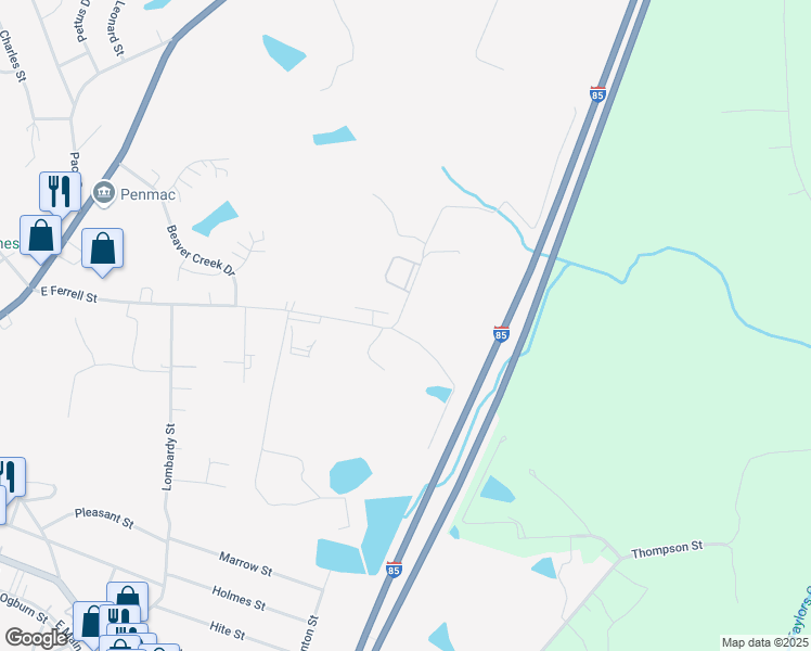 map of restaurants, bars, coffee shops, grocery stores, and more near 804 Powell Drive in South Hill