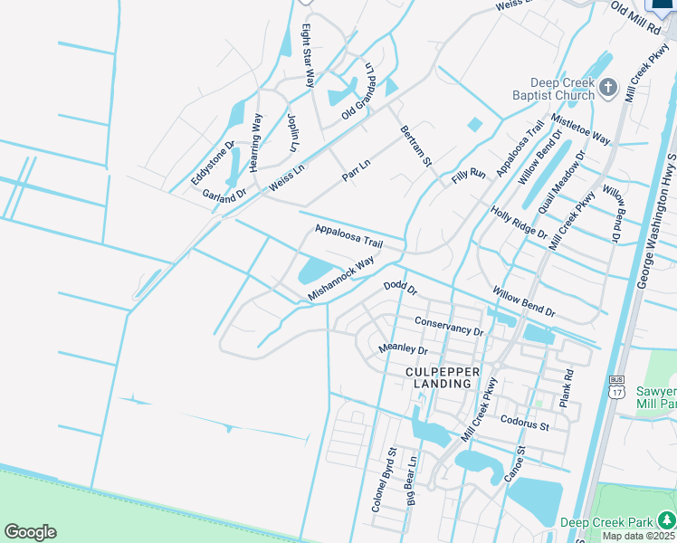 map of restaurants, bars, coffee shops, grocery stores, and more near 414 Mishannock Way in Chesapeake