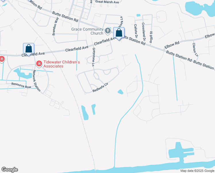 map of restaurants, bars, coffee shops, grocery stores, and more near 901 Redleafe Court in Chesapeake