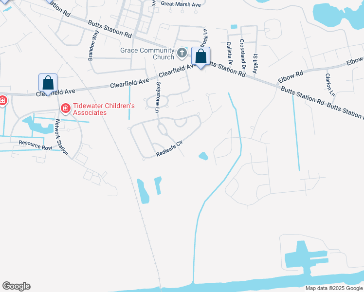 map of restaurants, bars, coffee shops, grocery stores, and more near 901 Redleafe Court in Chesapeake