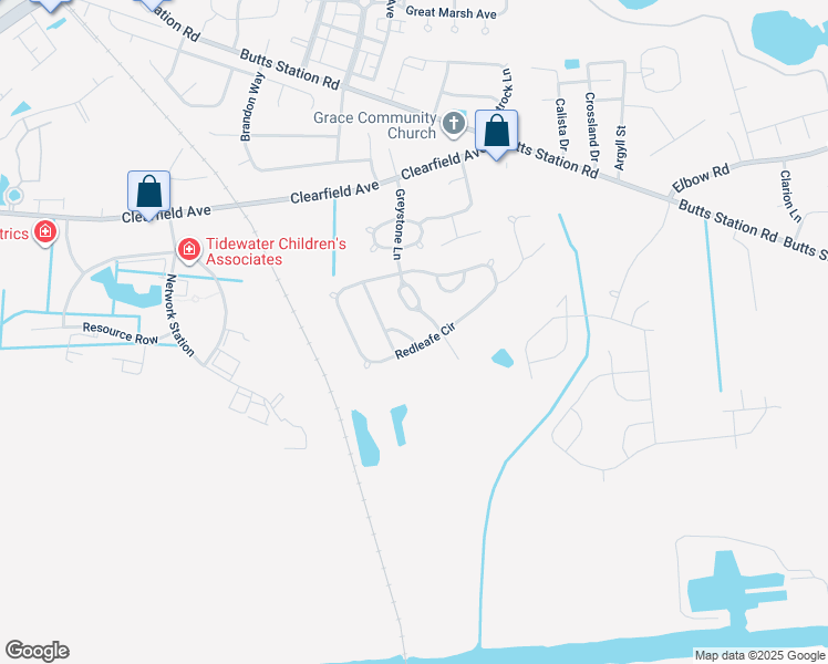 map of restaurants, bars, coffee shops, grocery stores, and more near 405 Woodcliff Arch in Chesapeake