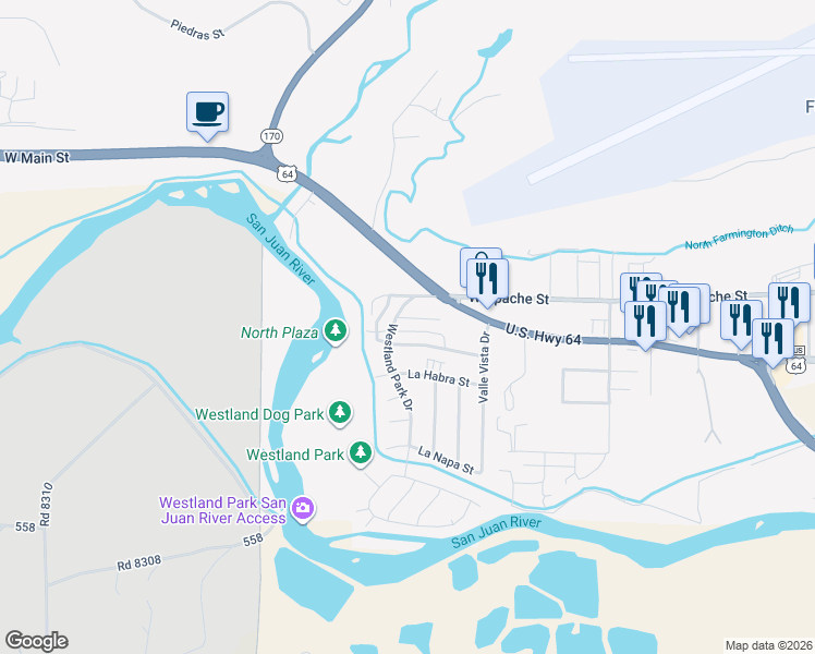 map of restaurants, bars, coffee shops, grocery stores, and more near 2807 Parque De Oeste Drive in Farmington