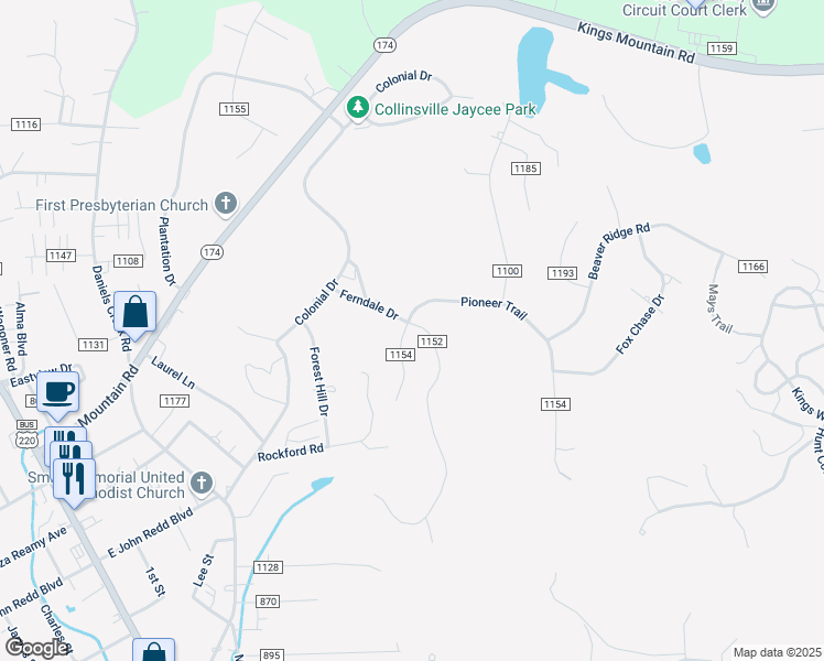 map of restaurants, bars, coffee shops, grocery stores, and more near 200 Ferndale Drive in Collinsville