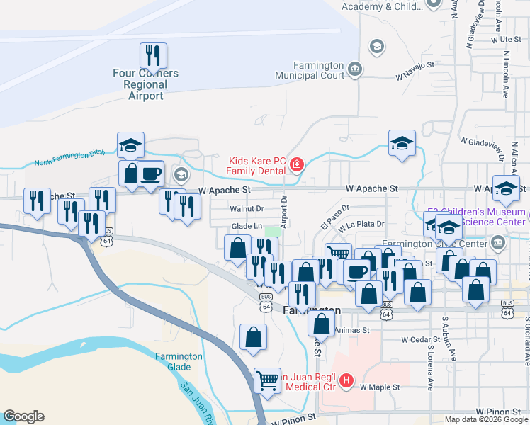 map of restaurants, bars, coffee shops, grocery stores, and more near 918 Walnut Drive in Farmington
