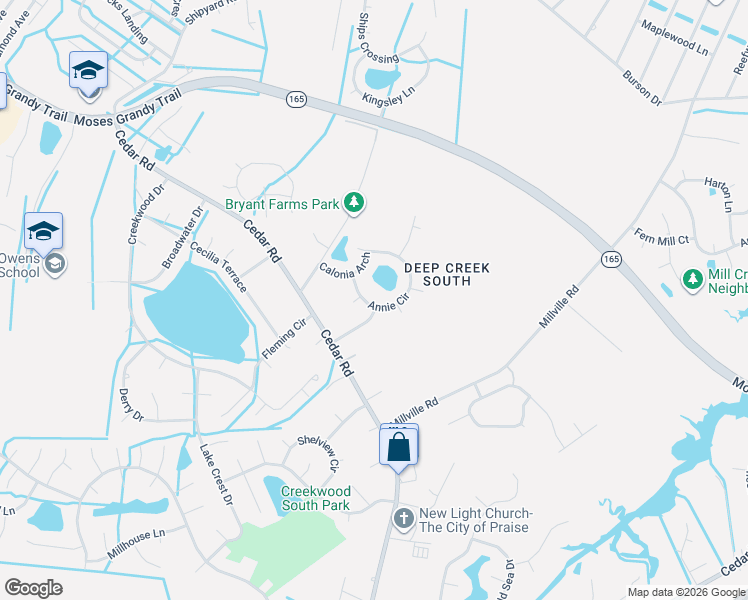 map of restaurants, bars, coffee shops, grocery stores, and more near 2508 Calonia Arch in Chesapeake