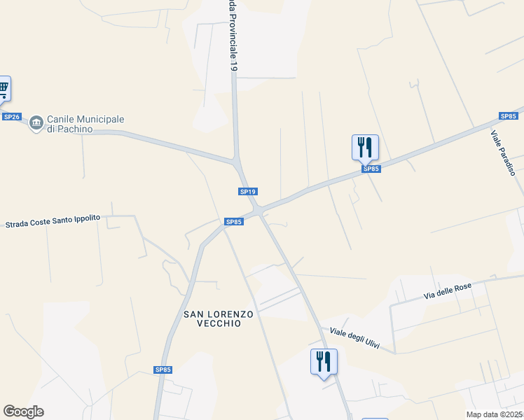 map of restaurants, bars, coffee shops, grocery stores, and more near 25 Contrada Triona in Libero consorzio comunale di Siracusa
