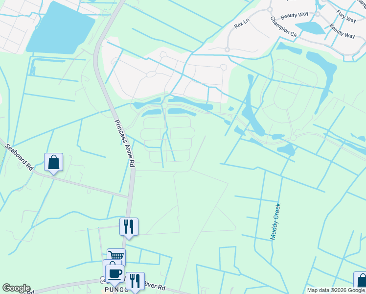 map of restaurants, bars, coffee shops, grocery stores, and more near 1984 Grandon Loop Road in Virginia Beach
