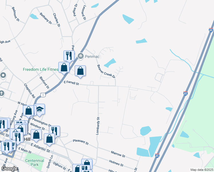 map of restaurants, bars, coffee shops, grocery stores, and more near East Ferrell Street in South Hill