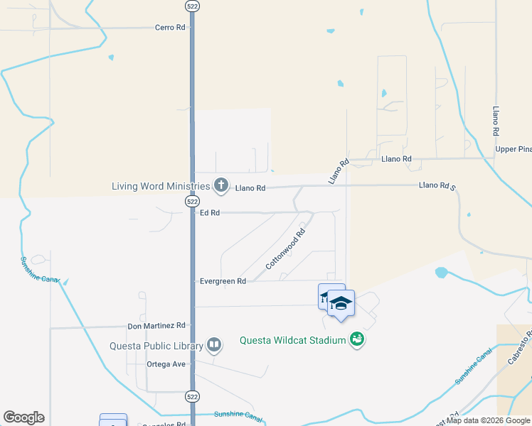 map of restaurants, bars, coffee shops, grocery stores, and more near Ed Road in Questa