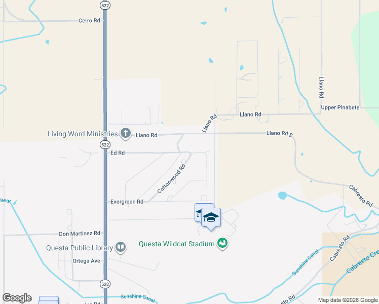 map of restaurants, bars, coffee shops, grocery stores, and more near Ed Road in Questa
