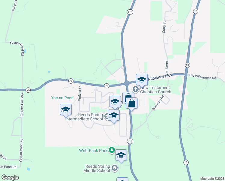map of restaurants, bars, coffee shops, grocery stores, and more near State Highway 76 in Reeds Spring
