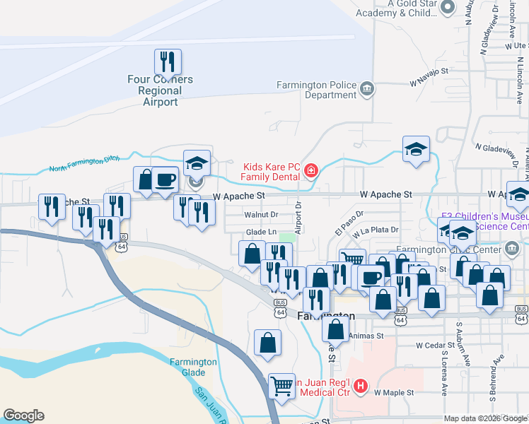 map of restaurants, bars, coffee shops, grocery stores, and more near 918 Walnut Drive in Farmington
