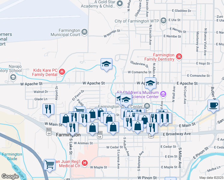 map of restaurants, bars, coffee shops, grocery stores, and more near 604 West Ross Street in Farmington