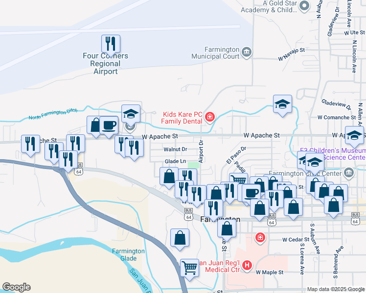 map of restaurants, bars, coffee shops, grocery stores, and more near 914 Walnut Drive in Farmington
