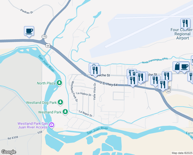 map of restaurants, bars, coffee shops, grocery stores, and more near 2610 West Main Street in Farmington