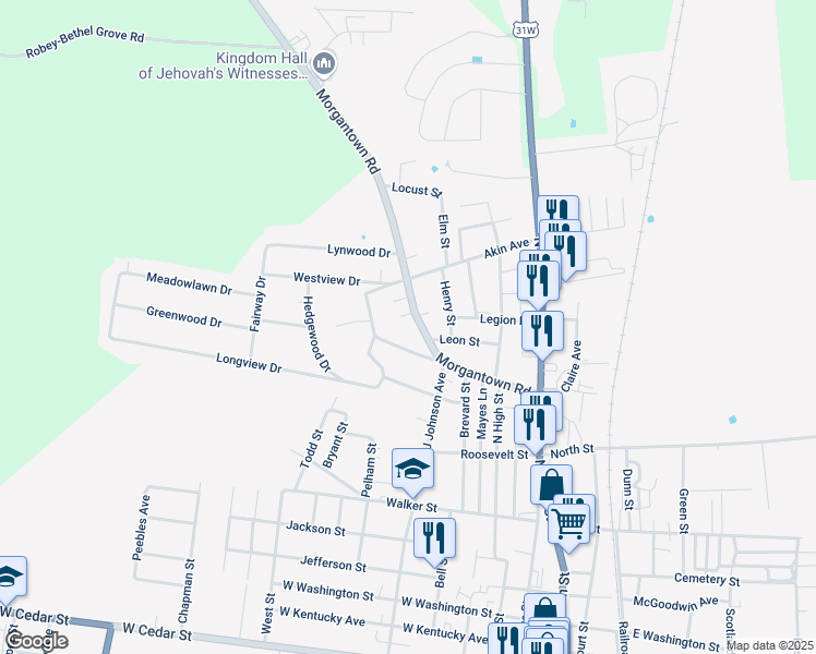 map of restaurants, bars, coffee shops, grocery stores, and more near 410-498 Morgantown Rd in Franklin
