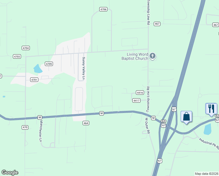 map of restaurants, bars, coffee shops, grocery stores, and more near 293 County Road 4416 in Poplar Bluff