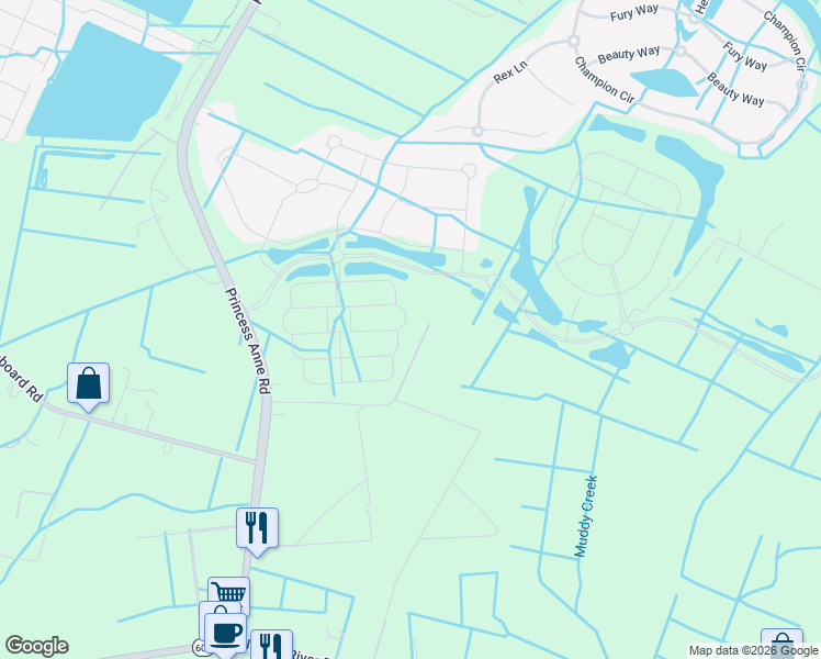 map of restaurants, bars, coffee shops, grocery stores, and more near 1957 Grandon Loop Road in Virginia Beach