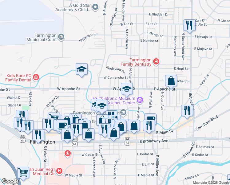 map of restaurants, bars, coffee shops, grocery stores, and more near 407 North Behrend Avenue in Farmington