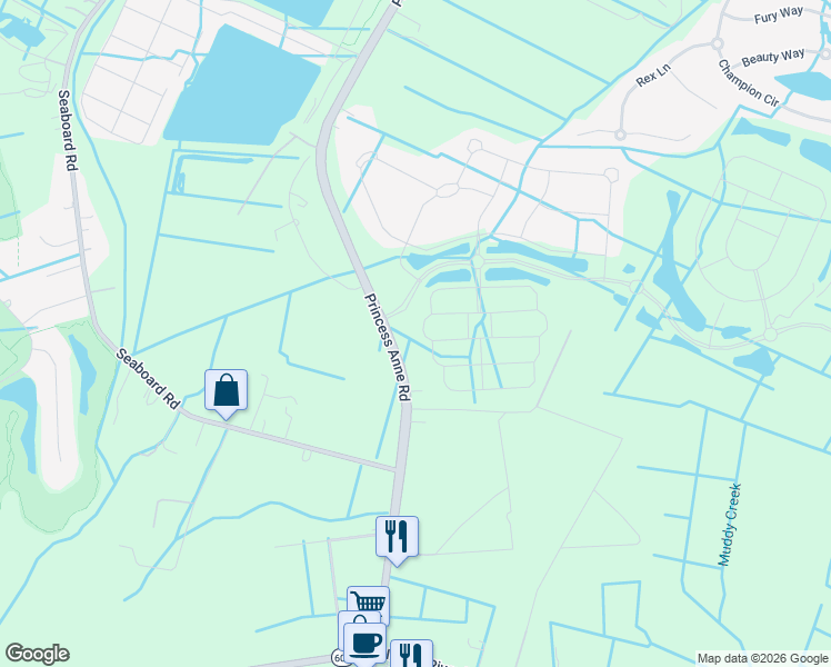 map of restaurants, bars, coffee shops, grocery stores, and more near 2036 Grandon Loop Road in Virginia Beach
