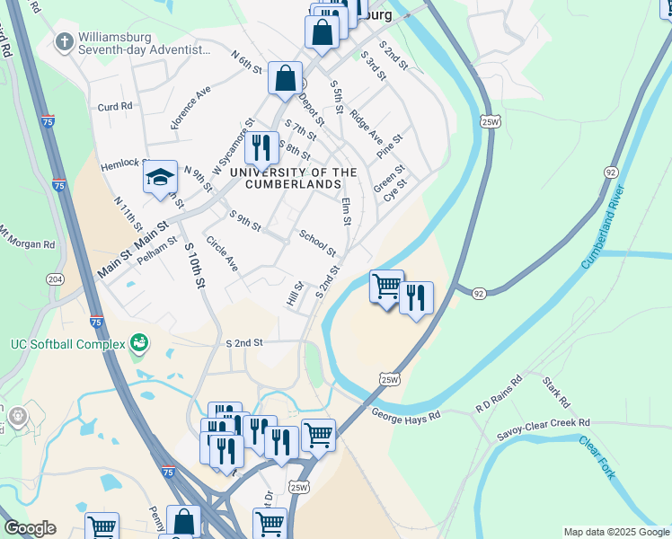 map of restaurants, bars, coffee shops, grocery stores, and more near 720 South 2nd Street in Williamsburg