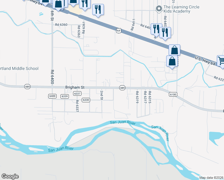map of restaurants, bars, coffee shops, grocery stores, and more near 3 Road 6331 in Kirtland