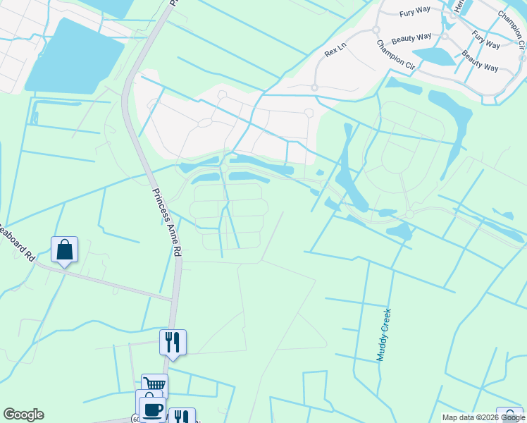 map of restaurants, bars, coffee shops, grocery stores, and more near 1957 Grandon Loop Road in Virginia Beach