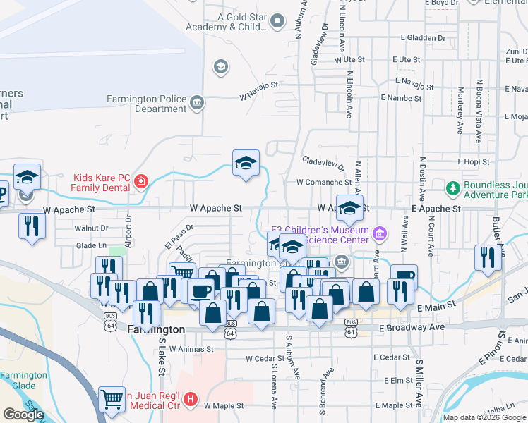 map of restaurants, bars, coffee shops, grocery stores, and more near 411 North Lorena Avenue in Farmington