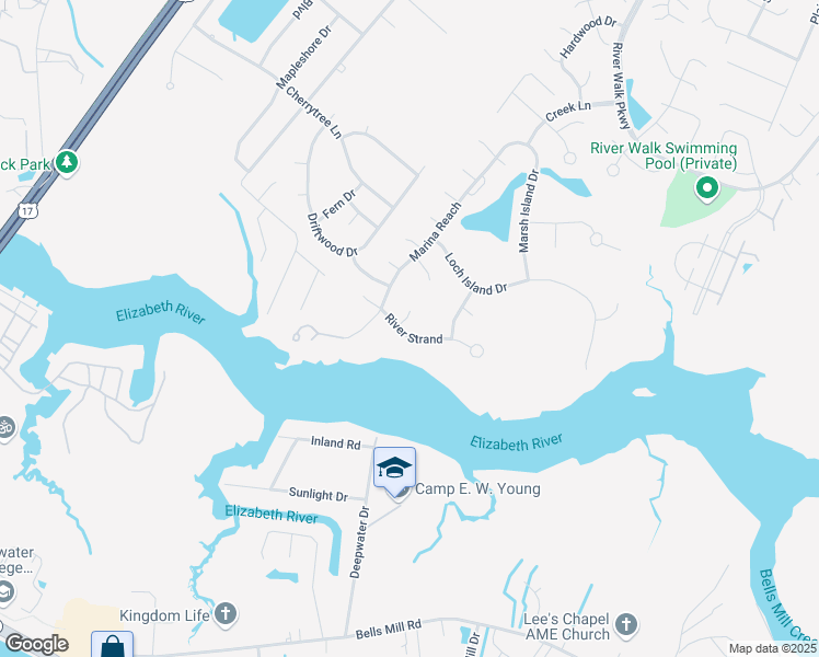 map of restaurants, bars, coffee shops, grocery stores, and more near 720 River Strand in Chesapeake